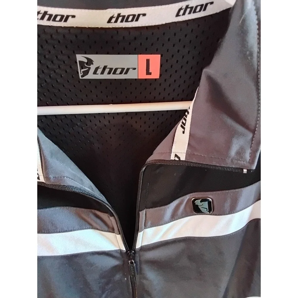 Thor MX Mens Track‎ Jacket Full Zip Colorblock Black Grey White Motocross Large